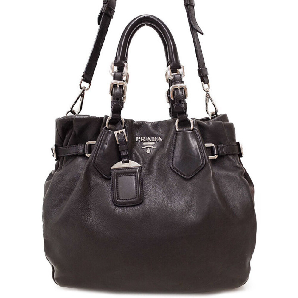 Prada Nero black leather tote Shoulder bag rolled leather handles